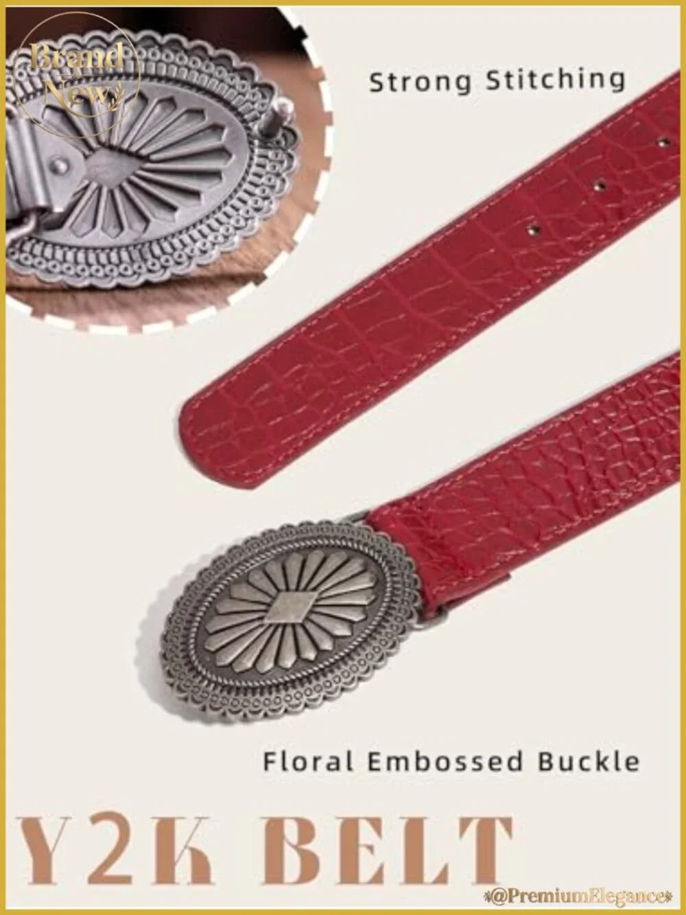 Yalice Vintage Faux Leather Belt for Women Silver Buckle Cowgirl Y2K Country